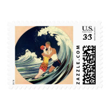 Vintage Love in the Surf, Romantic Kiss by Beach Postage Stamp