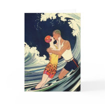 Vintage Love in the Surf; Romantic Kiss Cards