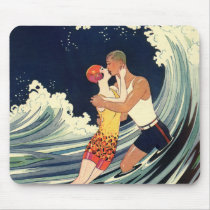 Vintage Love in the Surf; Romantic Kiss Mousepads