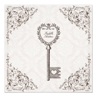 Vintage Love Key Wedding Invitation 5.25" Square Invitation Card