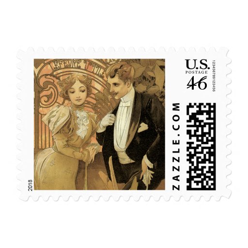 Vintage Love Romance, Art Nouveau, Alphonse Mucha Postage Stamp