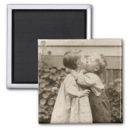 Vintage Love Romance, Children Kissing, First Kiss Refrigerator Magnet