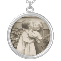Vintage Love Romance, Children Kissing, First Kiss Pendants