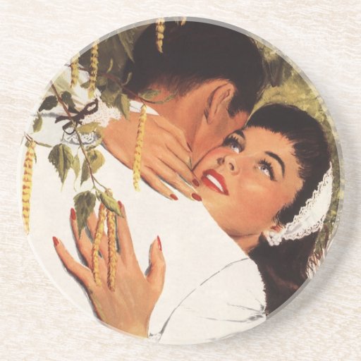 Vintage Love Romance, Couple in a Loving Embrace Coasters