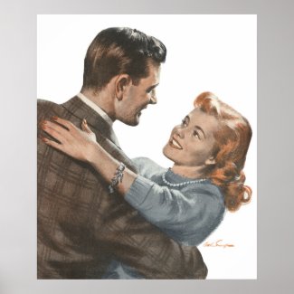 Vintage Love Romance Newlyweds gazing each other lovingly in a dance embrace Poster