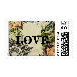 Vintage Love Stamp - Yellow Song Bird Cage Floral