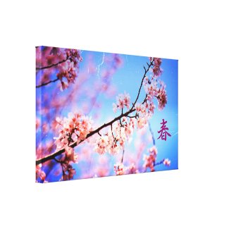 Vintage Lovely Soft Pink Cherry Blossoms Blue Sky Canvas Print