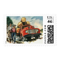 Vintage Lumberjacks with Logging Truck Postage
