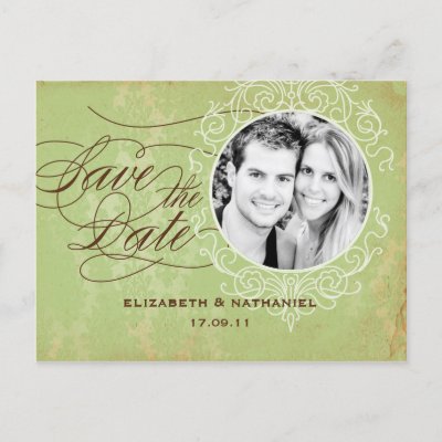 Vintage Luxe Photo Save the Date Green postcard