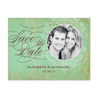 Vintage Luxe Photo Save the Date in Teal postcard postcard