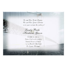 Vintage Mackinac Bridge Blue Wedding Invitation