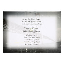 Vintage Mackinac Bridge Gray Wedding Invitation