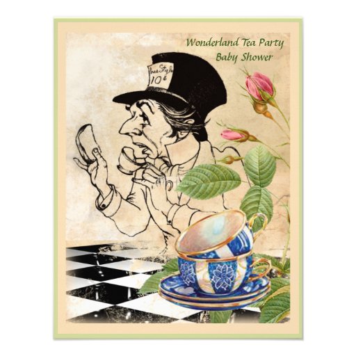 Vintage Mad Hattter's Tea Party Baby Shower Custom Invitations