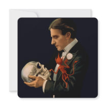 Vintage Magician Thurston holding a Human Skull Custom Invite
