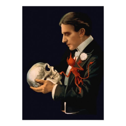 Vintage Magician Thurston holding a Human Skull Custom Announcements
