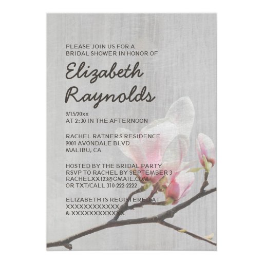 Vintage Magnolia Branch Bridal Shower Invitations