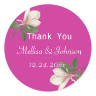 vintage magnolia pink wedding favor thank you round sticker