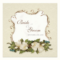 Vintage Magnolia Swirls Damask Wedding Invite invitations