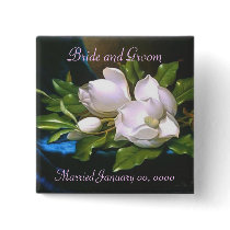 Vintage Magnolia Wedding Keepsake Button by orglioness Vintage Magnolia Wedding Keepsake Button