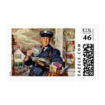 Vintage Mailman Delivering Letters Postage Stamp