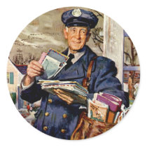 Vintage Mailman Delivering Letters Round Stickers