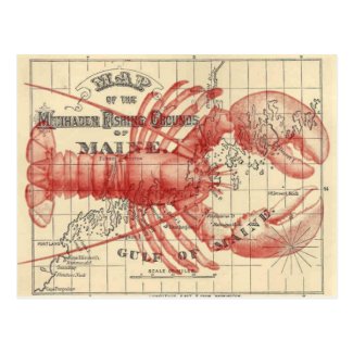 Vintage Maine Map with Lobster Postcard