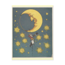 Vintage Man Hanging From the Moon Post Card