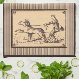 Vintage Man Walking Greyhounds Print Kitchen Towels