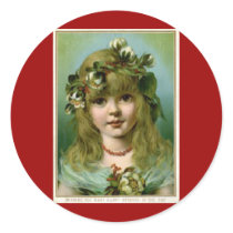 Vintage *Many Happy Returns* Christmas Girl Round Sticker