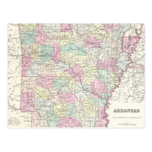 Vintage Map of Arkansas (1855) Post Cards