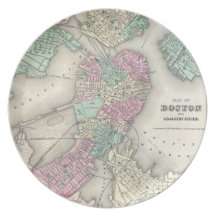 Vintage Map of Boston Harbor (1857) Dinner Plates