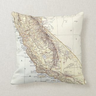 Vintage Map of California (1878) Throw Pillows