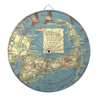 Vintage Map of Cape Cod (1940) Dartboard With Darts