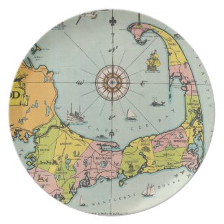 Vintage Map of Cape Cod Dinner Plates