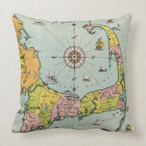 Vintage Map of Cape Cod Throw Pillows
