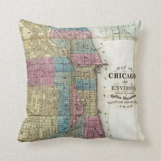 Vintage Map of Chicago (1869) Pillows