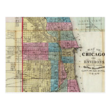 Vintage Map of Chicago (1869) Postcards