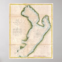 Vintage Map of Coastal Tampa Bay (1855) Poster