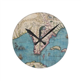 Vintage Map of Florida (1591) Wall Clocks