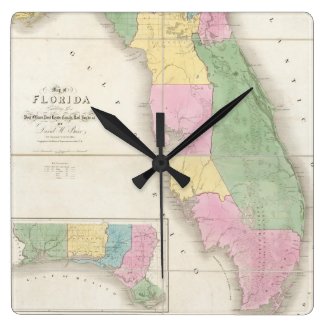 Vintage Map of Florida (1839) Square Wall Clocks