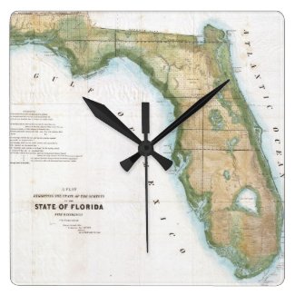 Vintage Map of Florida (1848) Wall Clocks