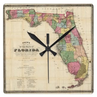 Vintage Map of Florida (1870) Square Wall Clock