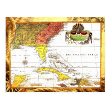 Vintage Map of Florida and The Caribbean Post Cards