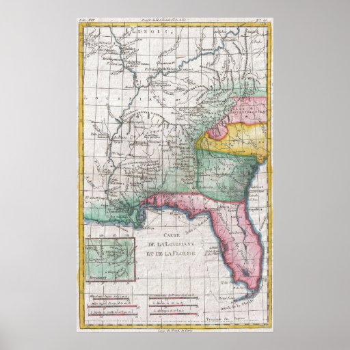Vintage Map of Florida, Georgia, and The Carolinas Poster