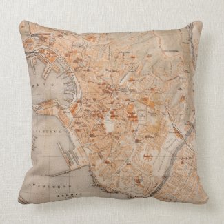 Vintage Map of Genoa Italy (1906) Throw Pillow