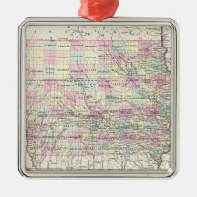 Vintage Map of Iowa (1855) Christmas Ornaments