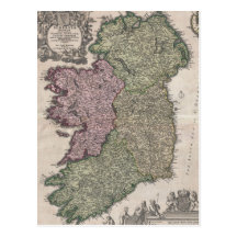 Vintage Map of Ireland (1716) Post Card