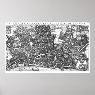 Vintage Map of London England (1677) Print