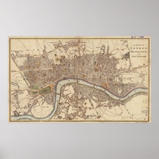 Vintage Map of London England (1807) Poster