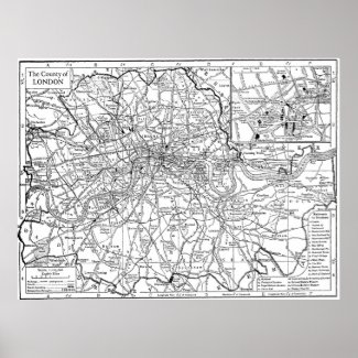 Vintage Map of London England (1911) Print